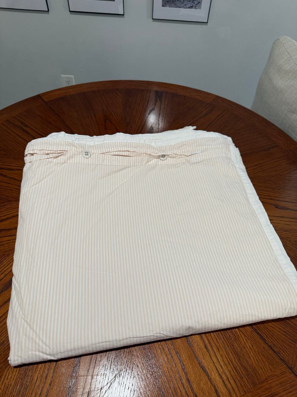 Serena & Lily Light Pink Striped Queen Sized Duvet Cover Cotton Button Closure
